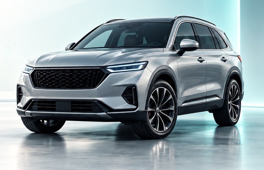 A silver SUV in a bright showroom